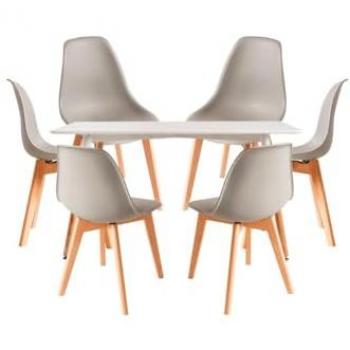 Pack de Mesa Tower 120 x 80 cm Blanca y 6 Sillas Kelen Gris