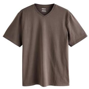 Next Neutral Brown Regular Fit Essential V‑Neck T-Shirt – Baumwoll‑Basic Braun‑V