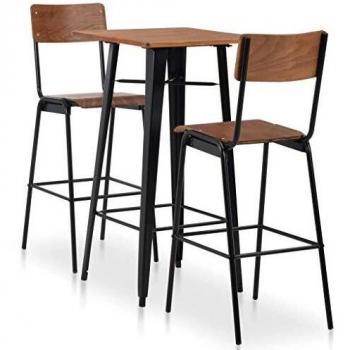 Chaises et tabouret de bar acier noir, finition marron