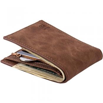 Men's Mini Wallet with Coin Pocket, Black and Brown ID Credit Card Holder