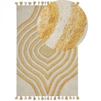 Modern Hand-Tufted Cotton Area Rug Beige and Yellow 160 x 230 cm Abstract Design