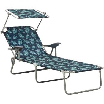 Vidaxl Tumbona con toldo acero estampado de hojas Verde