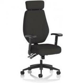 Executive High‑Back Black Fabric Chair – Ergonomic Task Operator, Armrests, Headrest