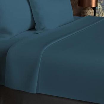 Tissu coton 57 fils, drap plat 180×290 cm – Bleu canard – Par Soleil d'Ocre