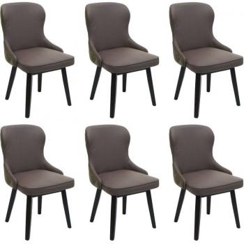Ensemble de 6 chaises HHG 713, rembourrées, pour salle à manger, tissu/textile, bois massif, vert foncé-gris