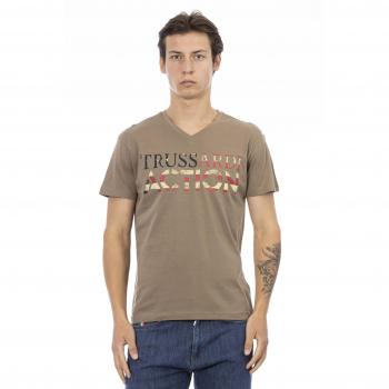 Trussardi Brown Graphic V-Neck Tee