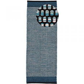 Kelim Mia Baumwoll-Läufer, rechteckig, 6 mm Höhe, handgefertigt in Blau
