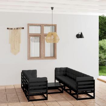 Set de muebles de exterior 8 pzas y cojines de madera de pino