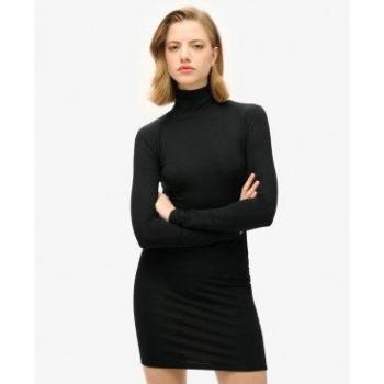 Minivestido de moda negra para mujer con cuello alto Superdry