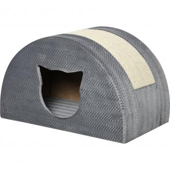 PawHut Katzenhaus mit Kratzbrett, graue Katzenhöhle für kleine Katzen, 48,5 x 30 x 30 cm