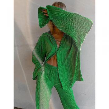 Tenue décontractée 2 pièces femme, pantalon uni, col en v, été