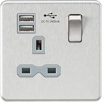 Knightsbridge Screwless 13A 1G Switched Socket with Dual USB Charger (2.4A)