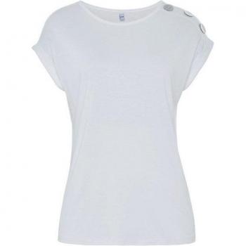 Buffalo Damen T-Shirt mit Zierknöpfen, Jersey, Creme