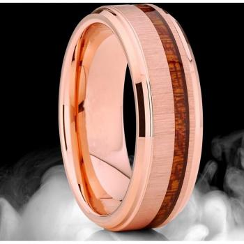 FDLK Herren 8mm Hochzeitsring aus Edelstahl mit Koa Holz und roségoldener Farbe