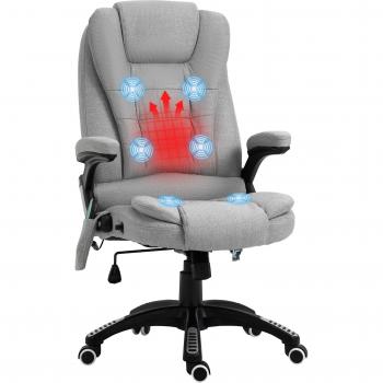 Vinsetto High Back Office Chair with Massager, Ergonomic Design, Heated Padded, 360° Swivel, Light Grey