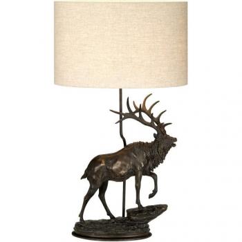 Angus 1 Light Table Lamp With Oval Shade, Bronze Patina Stag Figure