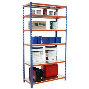Rangement métallique 6 étages – Kit SimonRack Megaplus – Palette Bleu‑Orange