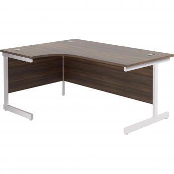 1600x1200 Single Upright Left Hand Radial Desk with White Desk High Pedestal in Dark Walnut Finish