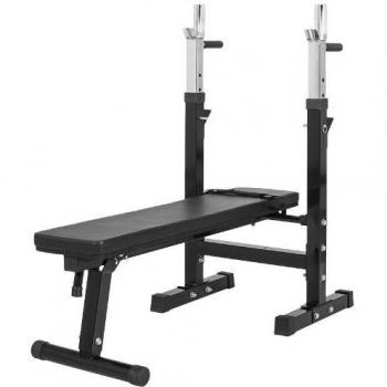 GORILLA SPORTS® Workout Bench Press with Adjustable Dip Station and Barbell Rack, Foldable
