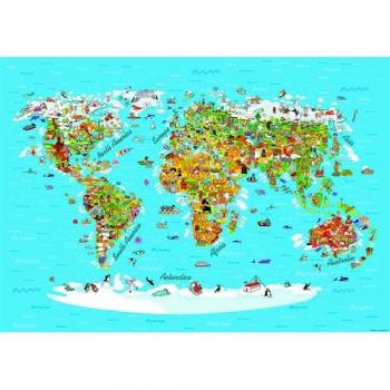 Mural Art Carte du Monde Illustrée 360x254 cm 4 Lés