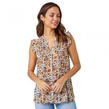 Floral Print Chiffon Sleeveless Blouse with Pintuck Detail