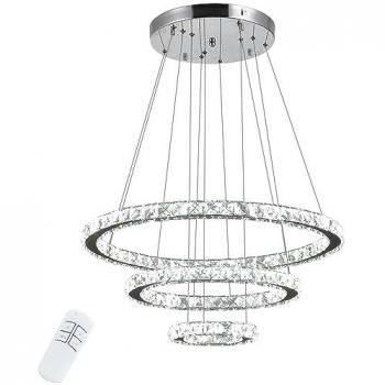 Lampadario a Sospensione con 3 Anelli Regolabili, Luci a led e Cristalli