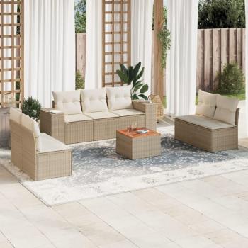 VidaXL Garden Bliss Sofa Bundle – 8 Pieces, Beige Rattan with Cushions