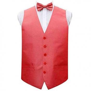 DQT Wedding Waistcoat and Bow Tie in Salmon Pink, 36”