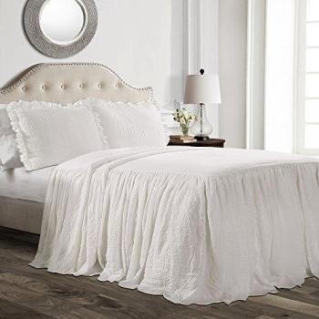 White Lush Decor Ruffle Skirt Bedspread Set for King Beds