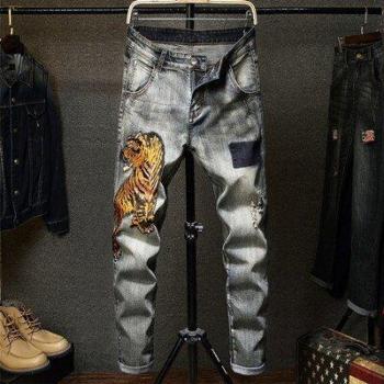 Pantalones informales para motociclista con bordado de tigre