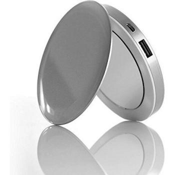 Sleek Silver LED Ring Mirror & Handy 3000 mAh Power Pack