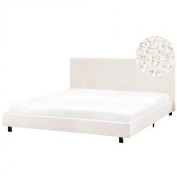 BELIANI Modern Boucle 6ft Double Bed Frame – Off‑White Slatted
