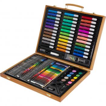 Collection Couleurs 150‑Éléments – Coffret en Bois, Feutres et Pastels