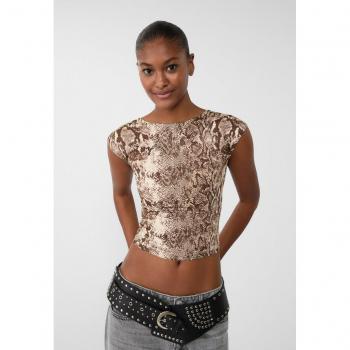 Open Back Animal Pattern T-Shirt, Stone, XS