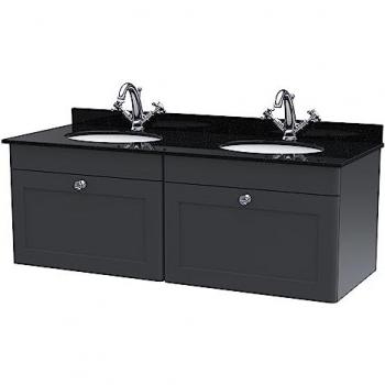 Nuie Classique 2 Drawer Vanity Unit with Black Marble Top and Dual Basins