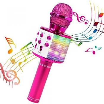 ShinePick Karaoke Wireless Microphone, 5 in 1 Recording & Singing Microphone for Kids Adults, Dancing LED Lights Portable Speaker Karaoke Machine, Bluetooth Microphone for Phone/Pad/TV