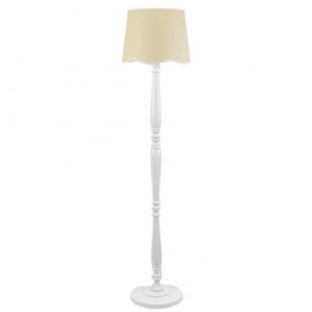 Victoria White Wood Candlestick Floor Lamp – Linen Scallop Trim, Tapered Shade