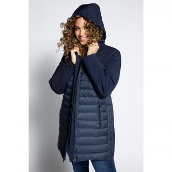Giacca impermeabile patchwork con cappuccio staccabile, Donna, Blu, Taglia 52/54, Poliestere