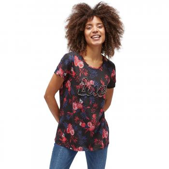 Schwarzes Damen‑T-Shirt mit Perlen‑Applikation „Naomi Campbell“ – TOM TAILOR XL
