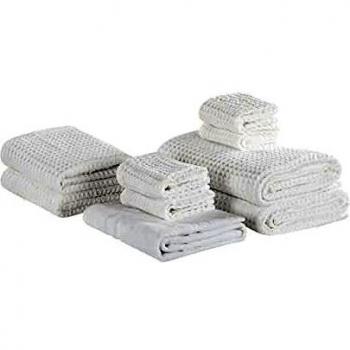 Zero Twist White Cotton Guest Towel Set with Bath Mat