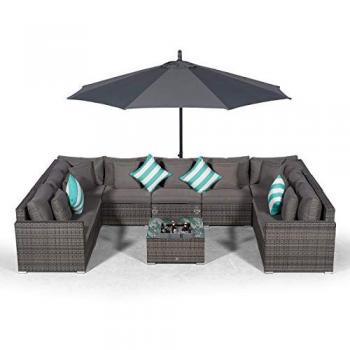 Havana Grey Rattan Sofa Set for 9 with Ice Bucket Table