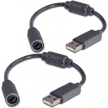 Xbox 360 Regler‑Dongle‑USB‑Kabel, 2‑Pack, abtrennbar, dunkelgrau