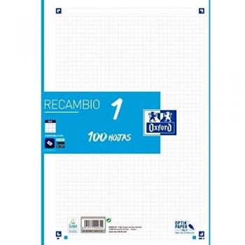 OXFORD RECAMBIO CLASSIC 1 COLOR 100H + 20H GRATIS A4 90GR 5X5MM 4/TALADROS BANDA AZUL TURQUESA