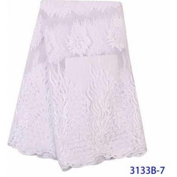 Embroidered Tulle Lace Fabric Nigeria Purple with Sequins KS3133B
