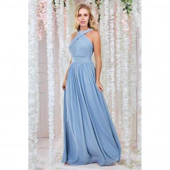 Haltingly Chic: Dusky Blue Chiffon Maxi by Goddiva