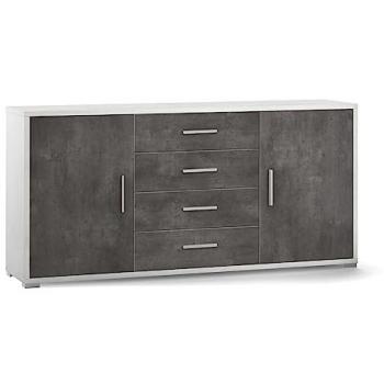 Credenza 2 Ante 4 Cassetti Bianco e Nero in Legno