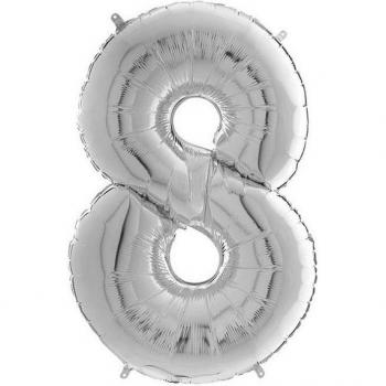 Ballon d’algèbre en aluminium, chiffre 8 argenté – 26 cm (helium 66 cm) – Grabo Balloons®