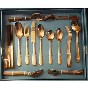 Stainless Steel Cutlery Set, 48 Pieces, Copper & Rose Gold Hammered Finish