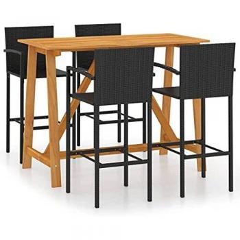Ensemble de bar de jardin 5 pièces noir
