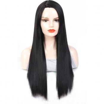 Heat Resistant Fiber Long Straight Black Wig